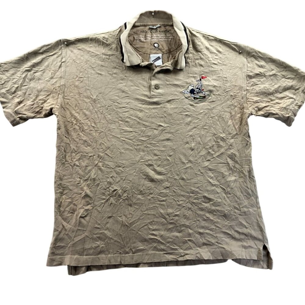 Vintage Warner Bros Men Mr. Golf Guru Polo Shirt Medium Short Sleeve Tan Classic